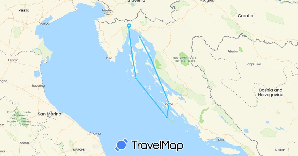 TravelMap itinerary: boat in Croatia (Europe)